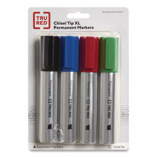 XL Permanent Marker, Extra-Broad Chisel Tip, Assorted Colors, 4/Pack-(TUD24398949)