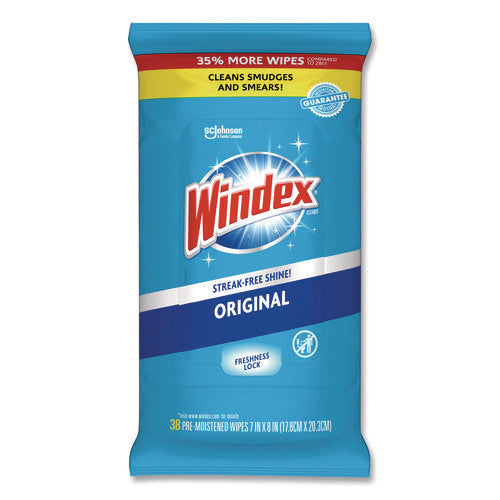 Glass and Surface Wet Wipe, Cloth, 7 x 8, Unscented, White, 38/Pack, 12 Packs/Carton-(SJN319251)