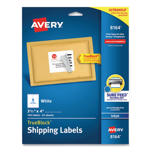 Shipping Labels w/ TrueBlock Technology, Inkjet Printers, 3.33 x 4, White, 6/Sheet, 25 Sheets/Pack-(AVE8164)