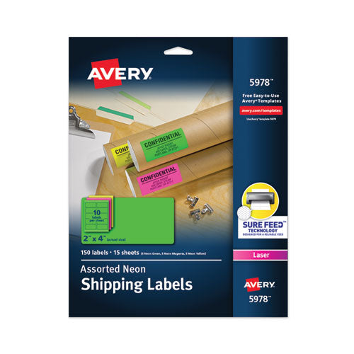 High-Visibility Permanent Laser ID Labels, 2 x 4, Asst. Neon, 150/Pack-(AVE5978)