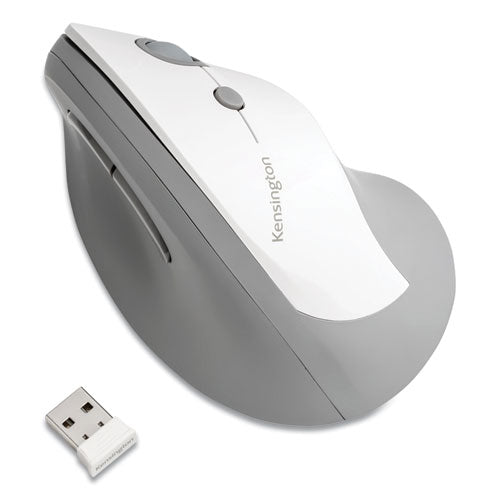 Pro Fit Ergo Vertical Wireless Mouse, 2.4 GHz Frequency/65.62 ft Wireless Range, Right Hand Use, Gray-(KMW75520)