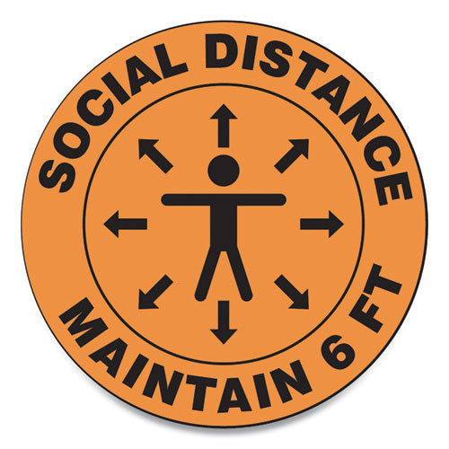 SlipGard Social Distance Floor Signs, 12" Circle, "Social Distance