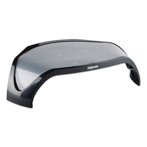 Smart Suites Corner Monitor Riser, For 21" Monitors, 18.5" x 12.5" x 3.88" to 5.13", Black/Clear Frost, Supports 40 lbs-(FEL8020101)