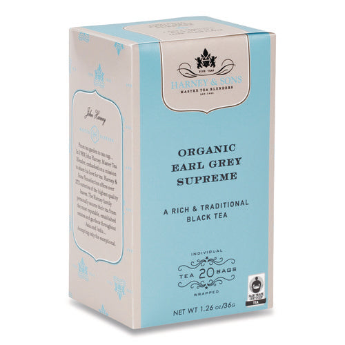 Premium Tea, Organic Earl Grey Supreme Black Tea, Individually Wrapped Tea Bags, 20/Box-(HEYHSF30686)