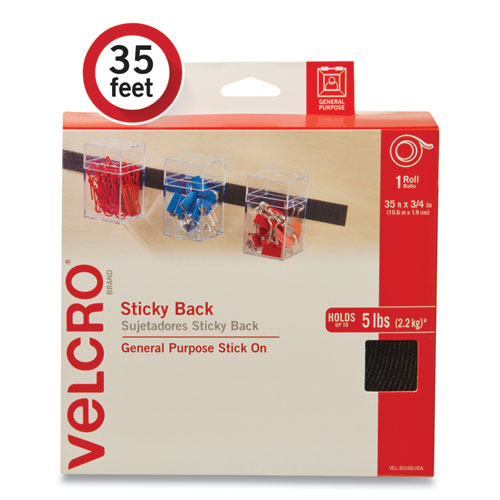Sticky-Back Fasteners, Removable Adhesive, 0.75" x 35 ft, Black-(VEK30168USA)