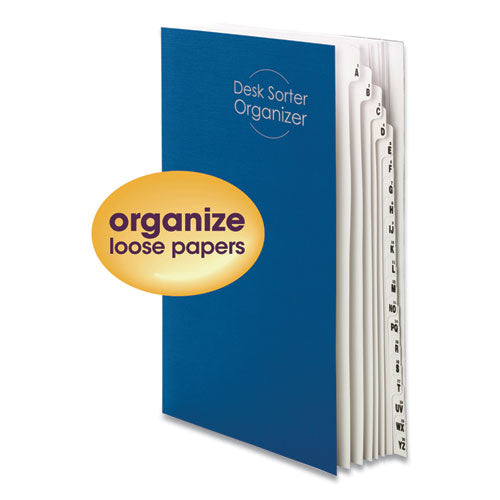 Deluxe Expandable Indexed Desk File/Sorter, Reinforced Tabs, 20 Dividers, Alpha/Numeric Index, Legal Size, Dark Blue Cover-(SMD89237)