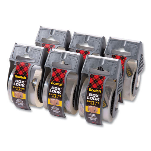Box Lock Shipping Packaging Tape, 1.5" Core with Dispenser, 1.88" x 22.2 yds, Clear, 6/Pack-(MMM1956)