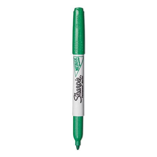 Metallic Fine Point Permanent Markers, Fine Bullet Tip, Green, Dozen-(SAN2029679)