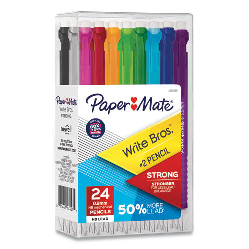 Write Bros Mechanical Pencil, 0.9 mm, HB (#2), Black Lead, Assorted Barrel Colors, 24/Pack-(PAP2096296)