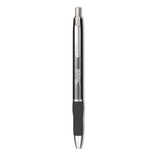 S-Gel Premium Metal Barrel Gel Pen, Retractable, Medium 0.7 mm, Black Ink, Gun Metal Gray Barrel, Dozen-(SAN2147528)