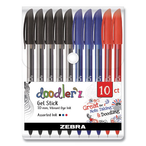 Doodlerz Gel Pen, Stick, Bold 1 mm, Assorted Ink and Barrel Colors, 10/Pack-(ZEB41970)