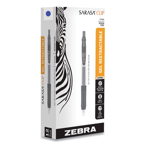 Sarasa Clip Gel Pen, Retractable, Medium 0.7 mm, Blue Ink, Clear Barrel, 12/Pack-(ZEB48720)
