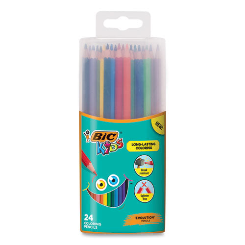 Kids Coloring Pencils in Plastic Case, 0.7 mm, HB2 (#2), Assorted Lead, Assorted Barrel Colors, 24/Pack-(BICBKCPP24AST)