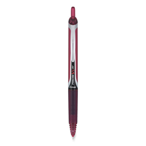 Precise V5RT Roller Ball Pen, Retractable, Extra-Fine 0.5 mm, Burgundy Ink, Burgundy/Silver Barrel, Dozen-(PIL15137)