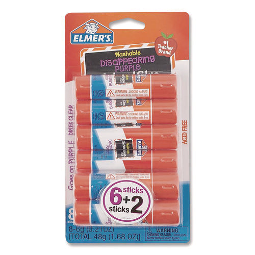 Disappearing Purple School Glue Stick, 0.21 oz, Dries Clear, 8/Pack-(EPIE1591E1560)
