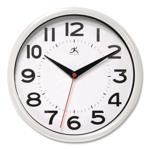 Metro Wall Clock, 9" Diameter, White Case, 1 AA (sold separately)-(IFM14220WH3364)