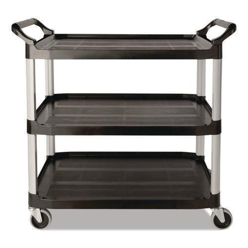Three-Shelf Service Cart, Plastic, 3 Shelves, 200 lb Capacity, 18.63" x 33.63" x 37.75", Black-(RCP342488BLA)