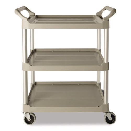 Three-Shelf Service Cart, Plastic, 3 Shelves, 200 lb Capacity, 18.63" x 33.63" x 37.75", Platinum-(RCP342488PM)