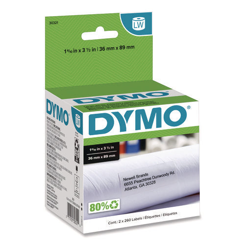 LabelWriter Address Labels, 1.4" x 3.5", White, 260 Labels/Roll, 2 Rolls/Pack-(DYM30321)