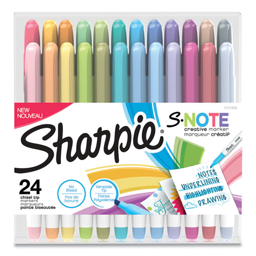 S-Note Creative Markers, Assorted Ink Colors, Chisel Tip, Assorted Barrel Colors, 24/Pack-(SAN2117330)