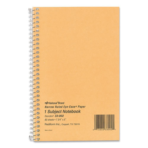 Single-Subject Wirebound Notebooks, Narrow Rule, Brown Paperboard Cover, (80) 7.75 x 5 Sheets-(RED33002)