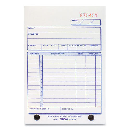 Sales Book, 12 Lines, Three-Part Carbonless, 4.25 x 6.38, 50 Forms Total-(RED5L528)