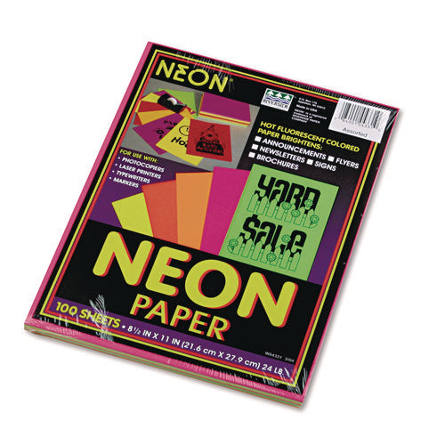 Array Colored Bond Paper, 24 lb Bond Weight, 8.5 x 11, Assorted Neon Colors, 100/Pack-(PAC104331)