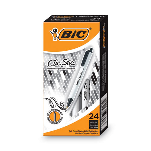 Clic Stic Ballpoint Pen Value Pack, Retractable, Medium 1 mm, Black Ink, White Barrel, 24/Pack-(BICCSM241BK)