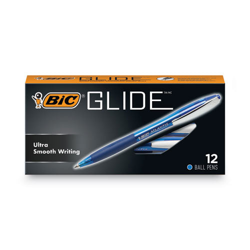 GLIDE Ballpoint Pen, Retractable, Medium 1 mm, Blue Ink, Blue Barrel, Dozen-(BICVCG11BE)