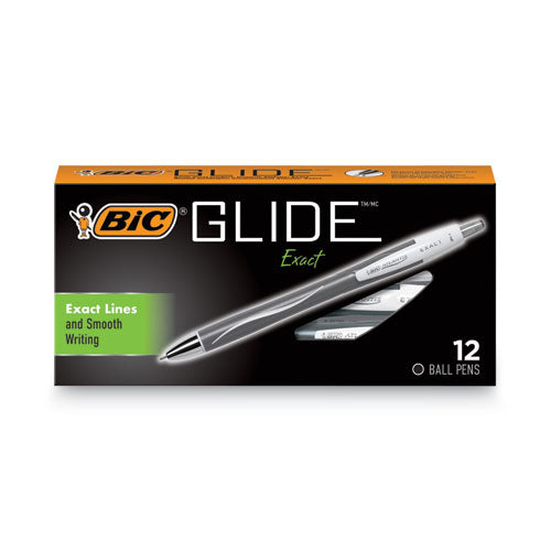 GLIDE Exact Ballpoint Pen, Retractable, Fine 0.7 mm, Black Ink, Black Barrel, Dozen-(BICVCGN11BK)