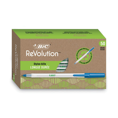 Ecolutions Round Stic Ballpoint Pen Value Pack, Stick, Medium 1 mm, Blue Ink, Clear Barrel, 50/Pack-(BICGSME509BE)