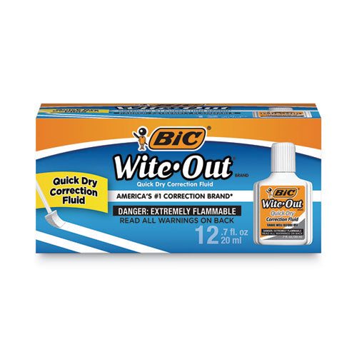 Wite-Out Quick Dry Correction Fluid, 20 mL Bottle, White, Dozen-(BICWOFQD12WE)