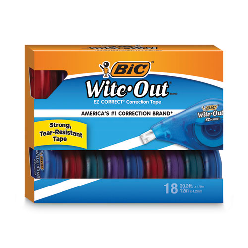 Wite-Out EZ Correct Correction Tape Value Pack, Non-Refillable, Blue/Orange Applicators, 0.17" x 472", 18/Pack-(BICWOTAP18)