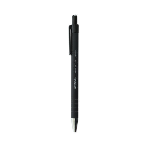Ballpoint Pen, Retractable, Fine 0.7 mm, Black Ink, Black Barrel, Dozen-(UNV15520)