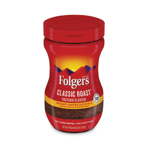 Instant Coffee Crystals, Classic Roast, 8 oz Jar, Medium-(FOL20629)
