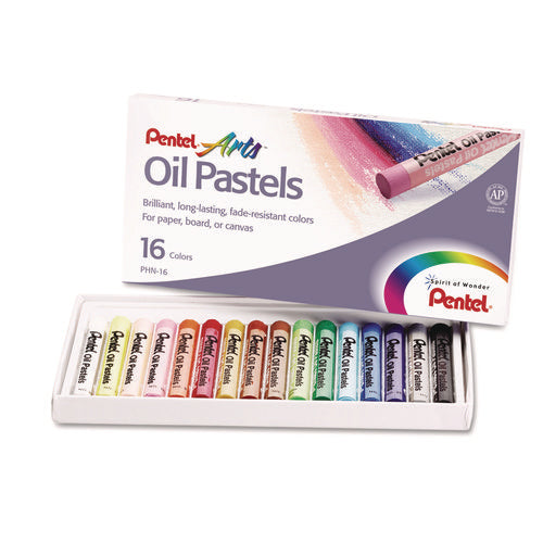Oil Pastel Set With Carrying Case, 16 Assorted Colors, 0.38" dia x 2.38", 16/Pack-(PENPHN16)