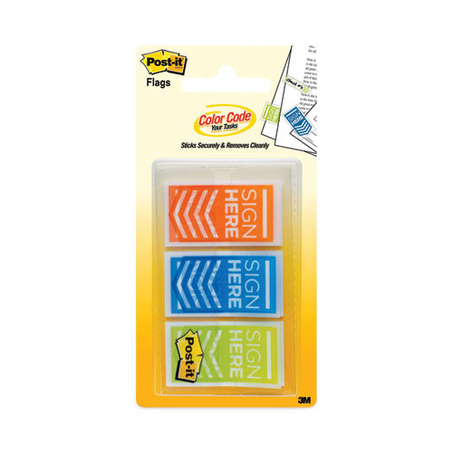 Arrow Message 1" Page Flags, "Sign Here", Blue/Lime/Orange, 20 Flags/Dispenser, 3 Dispensers/Pack-(MMM682SHOBL)