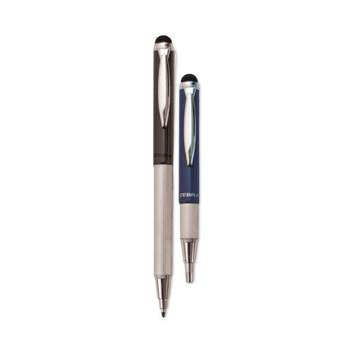StylusPen Telescopic Ballpoint Pen/Stylus, Retractable, Medium 1 mm, Black Ink, Blue/Gray Barrel, 2/Pack-(ZEB33602)