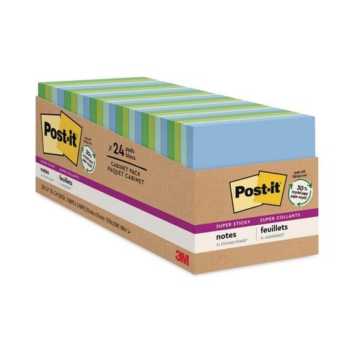 Recycled Notes in Oasis Collection Colors, Cabinet Pack, 3" x 3", 70 Sheets/Pad, 24 Pads/Pack-(MMM65424SSTCP)