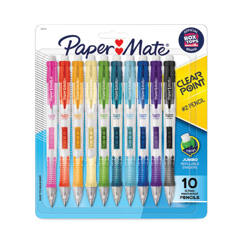 Clear Point Mechanical Pencil, 0.7 mm, HB (#2), Black Lead, Assorted Barrel Colors, 10/Pack-(PAP2164121)