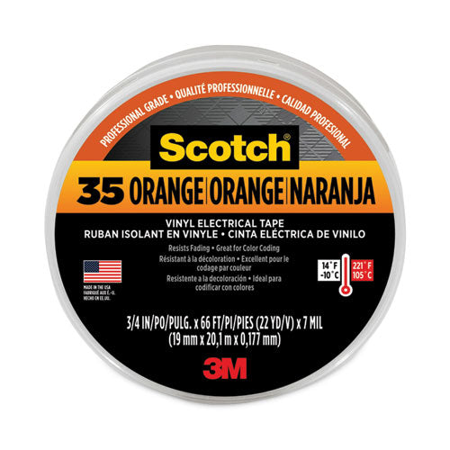 Scotch 35 Vinyl Electrical Color Coding Tape, 3" Core, 0.75" x 66 ft, Orange-(MMM10869)