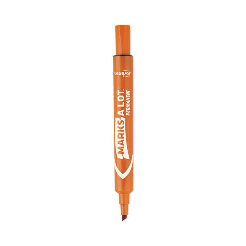 MARKS A LOT Large Desk-Style Permanent Marker, Broad Chisel Tip, Orange, Dozen (8883)-(AVE08883)