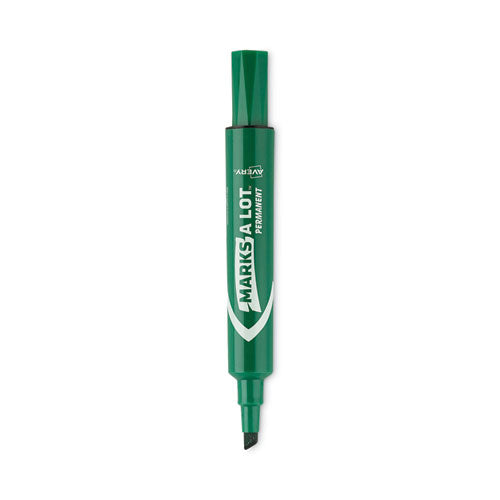 MARKS A LOT Large Desk-Style Permanent Marker, Broad Chisel Tip, Green, Dozen (8885)-(AVE08885)