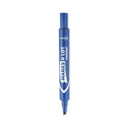 MARKS A LOT Large Desk-Style Permanent Marker, Broad Chisel Tip, Blue, Dozen (8886)-(AVE08886)