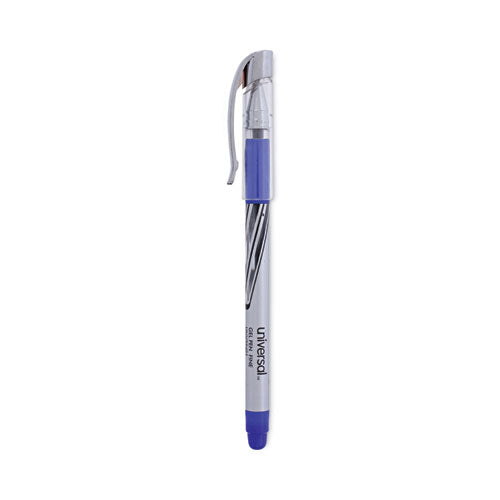Gel Pen, Stick, Medium 0.7 mm, Blue Ink, Silver/Blue Barrel, Dozen-(UNV39621)