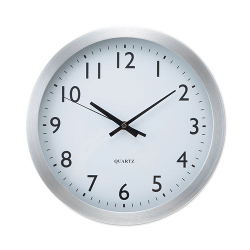 Brushed Aluminum Wall Clock, 12" Overall Diameter, Silver Case, 1 AA (sold separately)-(UNV10425)