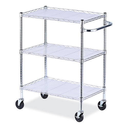 Three-Shelf Wire Cart with Liners, Metal, 3 Shelves, 600 lb Capacity, 34.5" x 18" x 40", Silver-(ALESW333018SR)