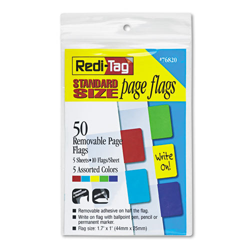 Removable Page Flags, Red/Blue/Green/Yellow/Purple, 10/Color, 50/Pack-(RTG76820)