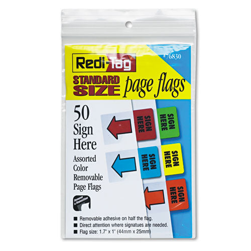 Removable Page Flags, Green/Yellow/Red/Blue/Orange, 10/Color, 50/Pack-(RTG76830)