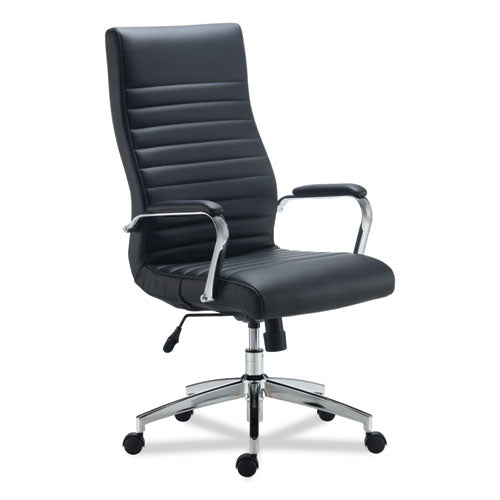 Alera Eddleston Leather Manager Chair, Supports Up to 275 lb, Black Seat/Back, Chrome Base-(ALEED41B19)
